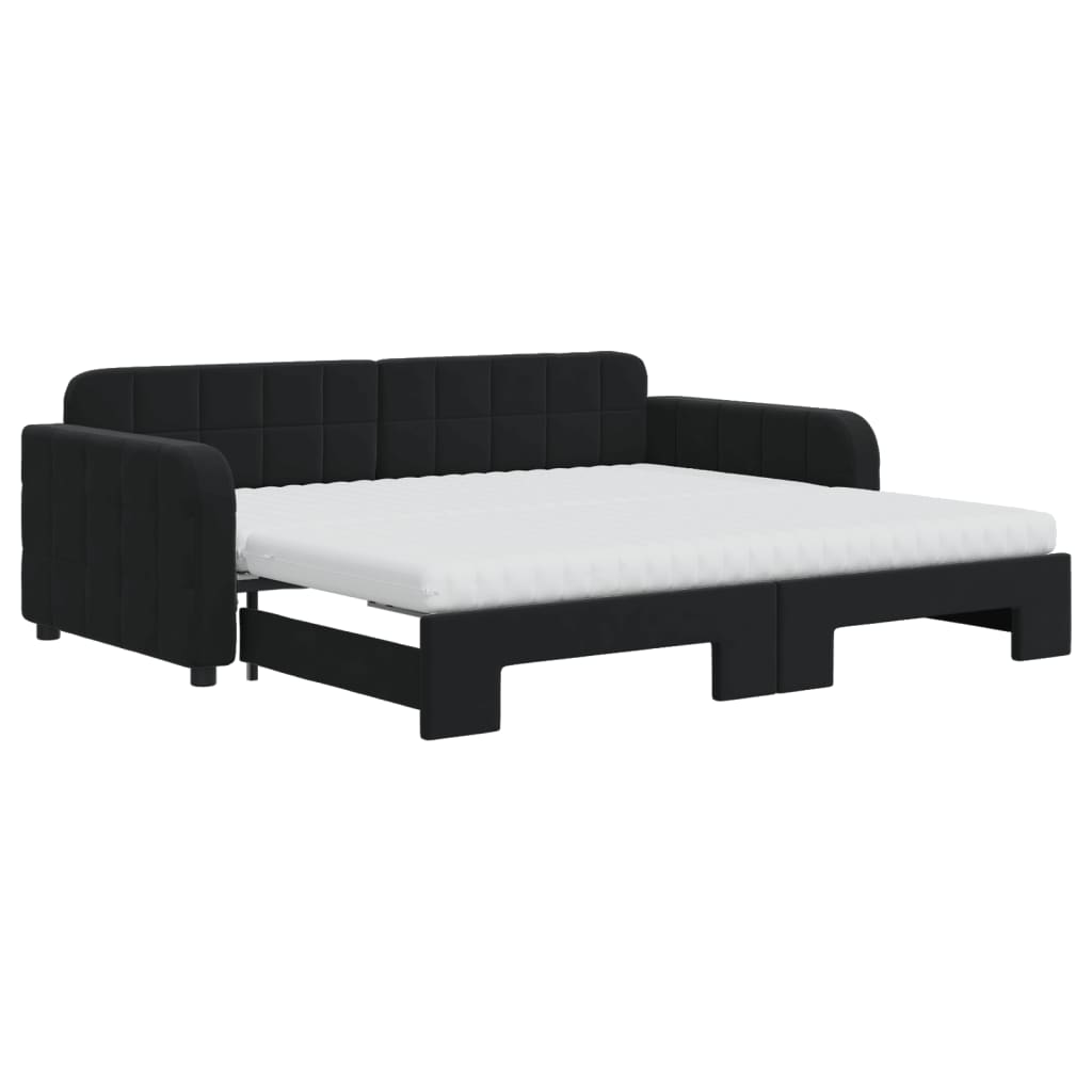Lit de jour avec gigogne et matelas noir 90x190 cm velours
