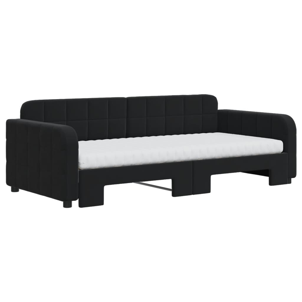 Lit de jour avec gigogne et matelas noir 90x190 cm velours