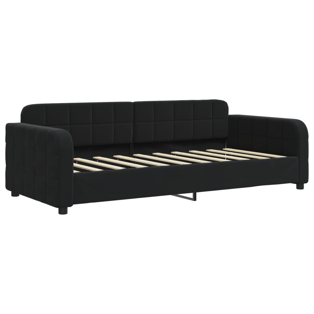 Lit de jour avec gigogne et matelas noir 90x190 cm velours - XIOS