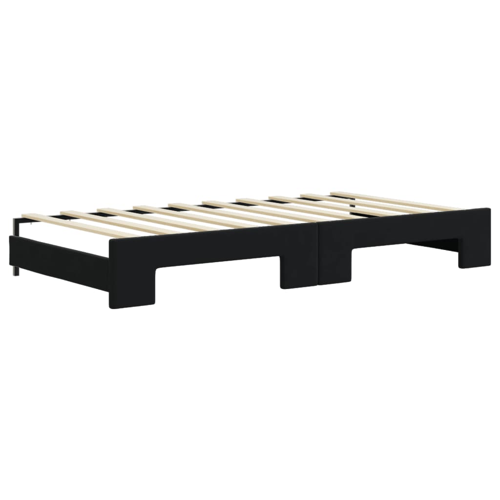 Lit de jour avec gigogne et matelas noir 90x190 cm velours