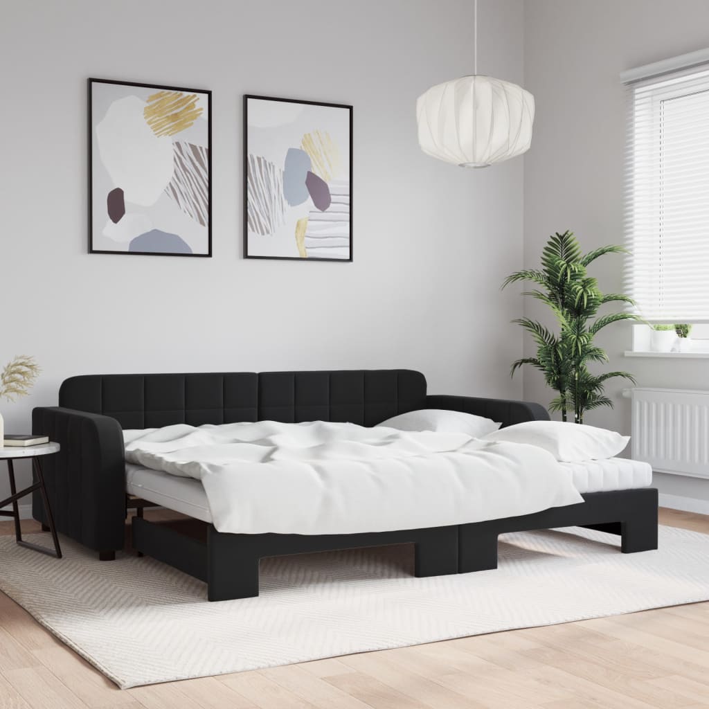 Lit de jour avec gigogne et matelas noir 90x190 cm velours