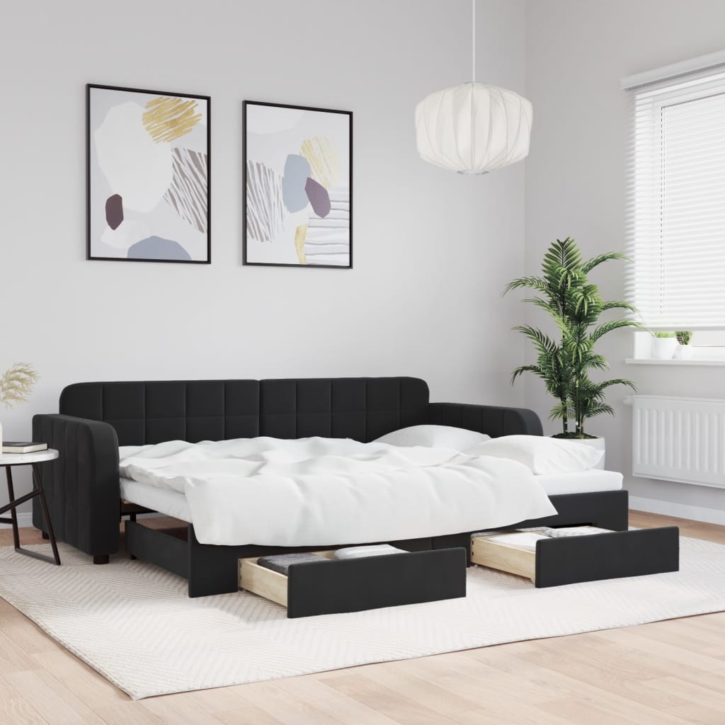 Lit de jour avec gigogne et tiroirs sans matelas noir 80x200 cm - XIOS
