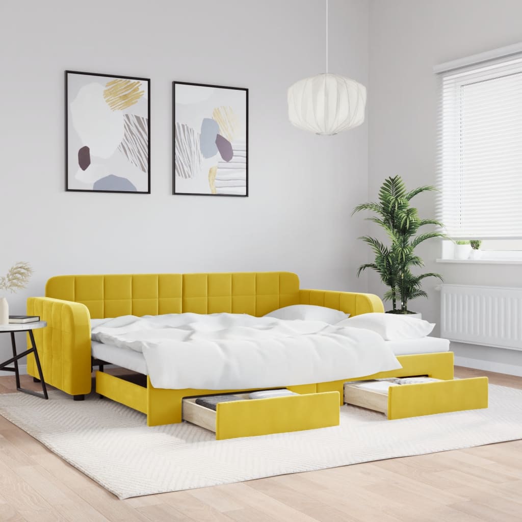Lit de jour avec gigogne et tiroirs jaune 90x200 cm velours - XIOS