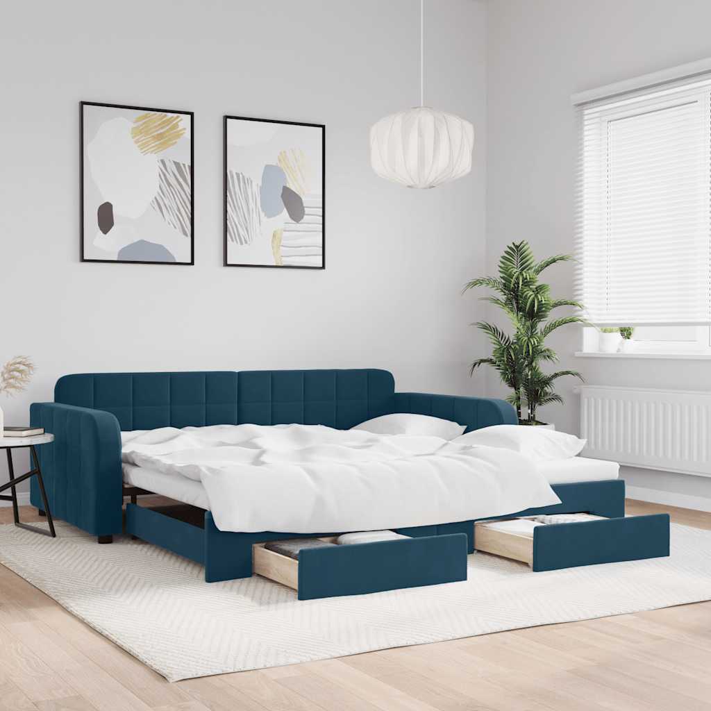 Lit de jour avec gigogne et tiroirs sans matelas bleu 100x200cm - XIOS