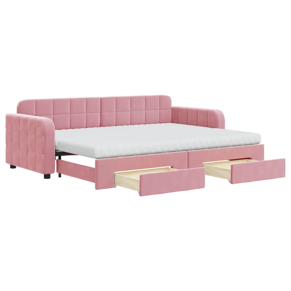 Lit de jour avec gigogne et tiroirs rose 80x200 cm velours - XIOS