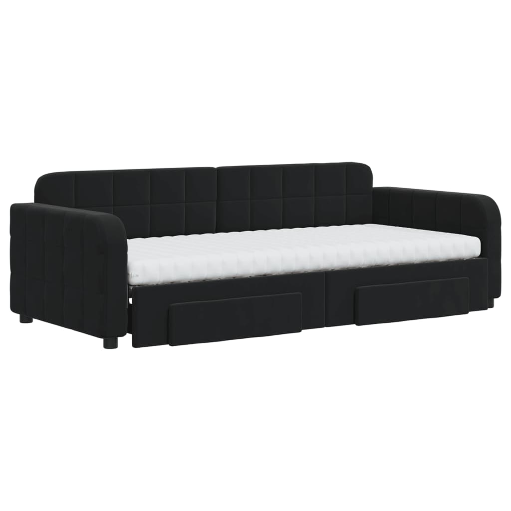 Lit de jour avec gigogne et tiroirs noir 90x200 cm velours - XIOS