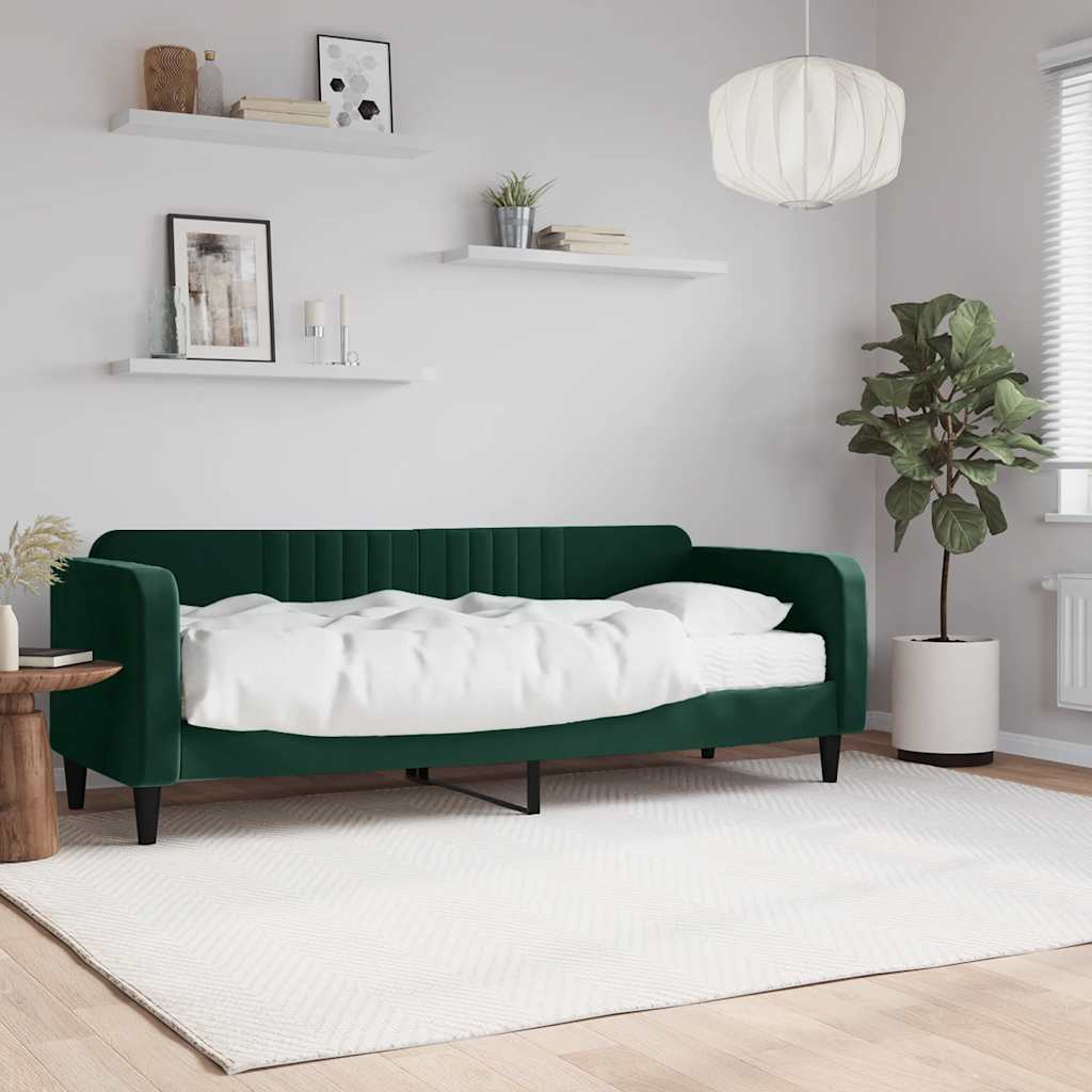 Lit de jour avec matelas vert foncé 80x200 cm velours - XIOS