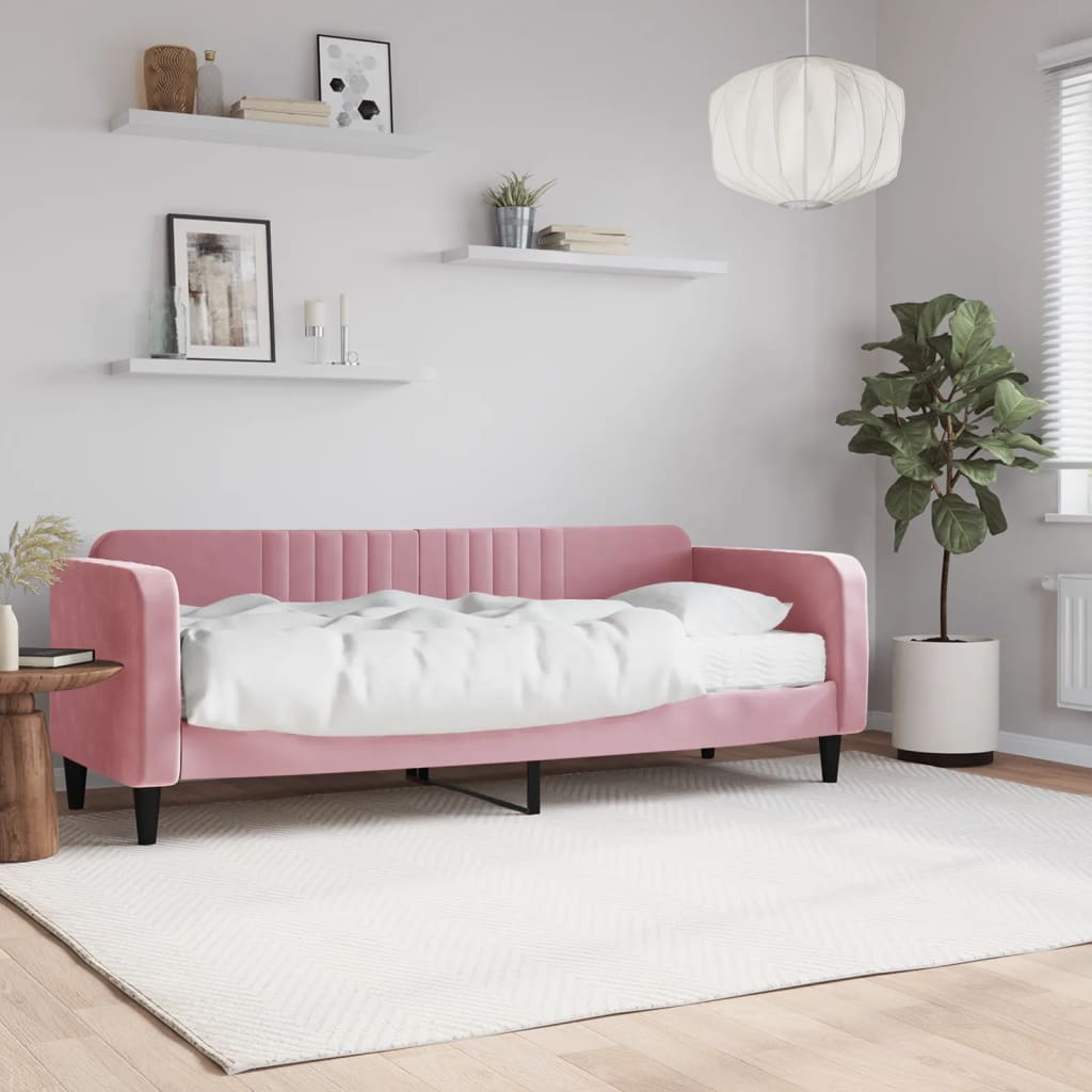 Lit de jour avec matelas rose 80x200 cm velours - XIOS