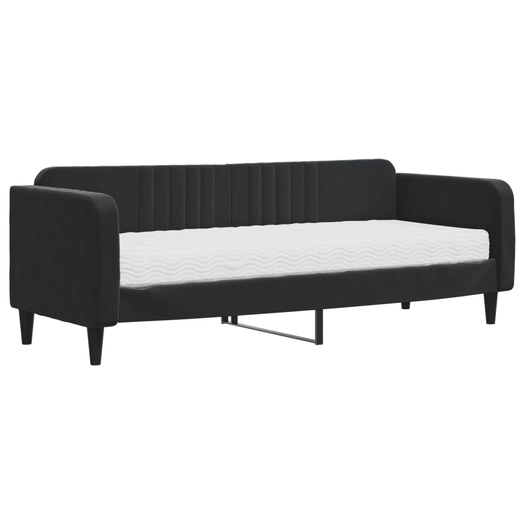Lit de jour avec matelas noir 80x200 cm velours - XIOS