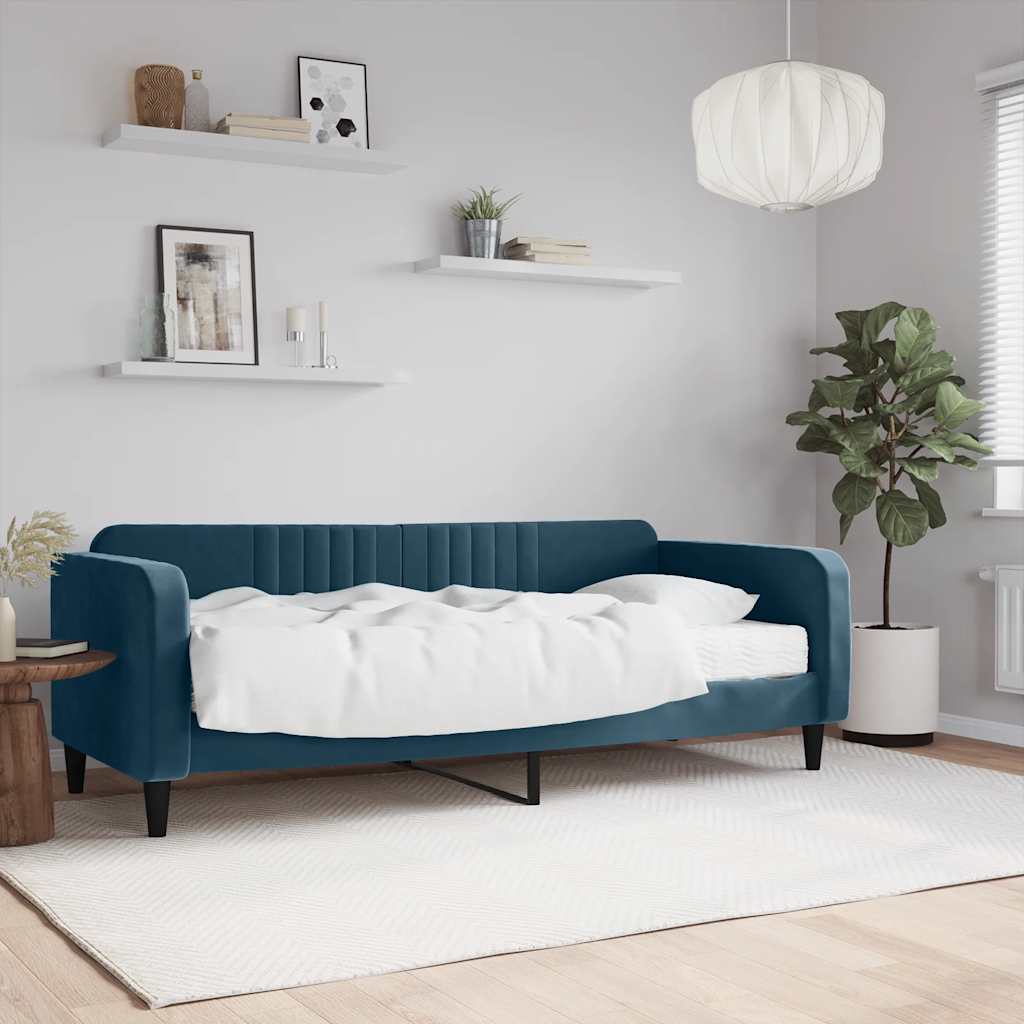 Lit de jour avec matelas bleu 90x200 cm velours - XIOS