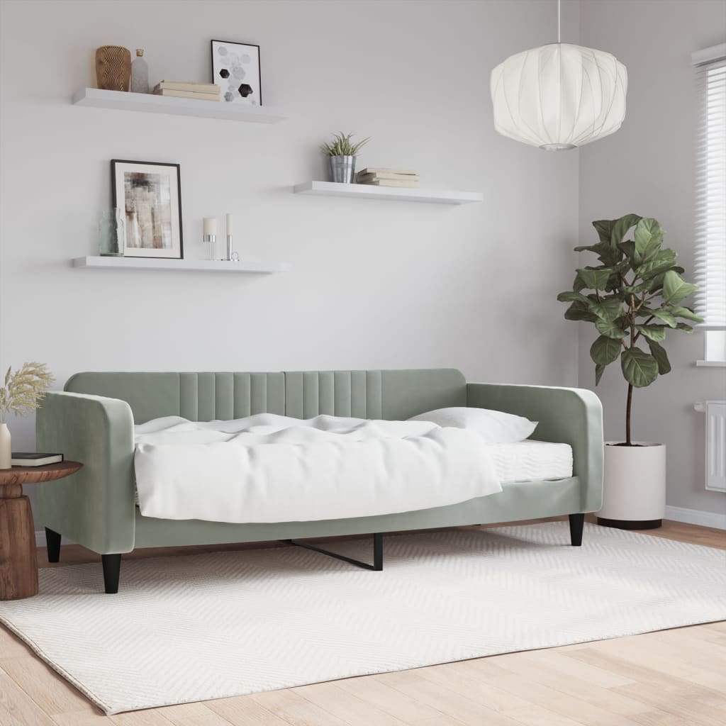 Lit de jour avec matelas gris clair 90x200 cm velours - XIOS