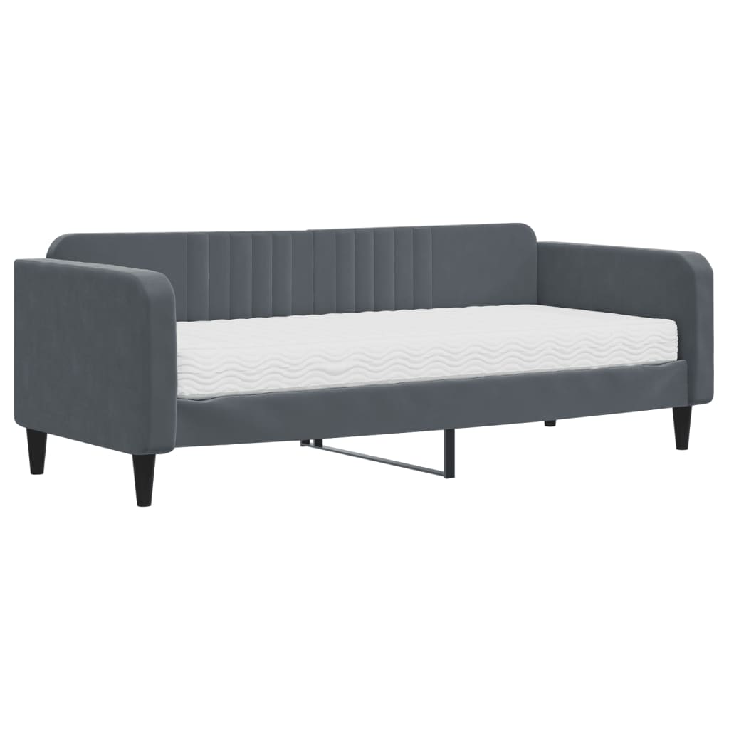 Lit de jour avec matelas gris foncé 90x200 cm velours - XIOS
