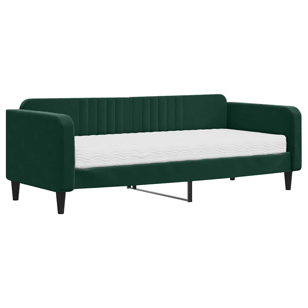 Lit de jour avec matelas vert foncé 90x200 cm velours - XIOS