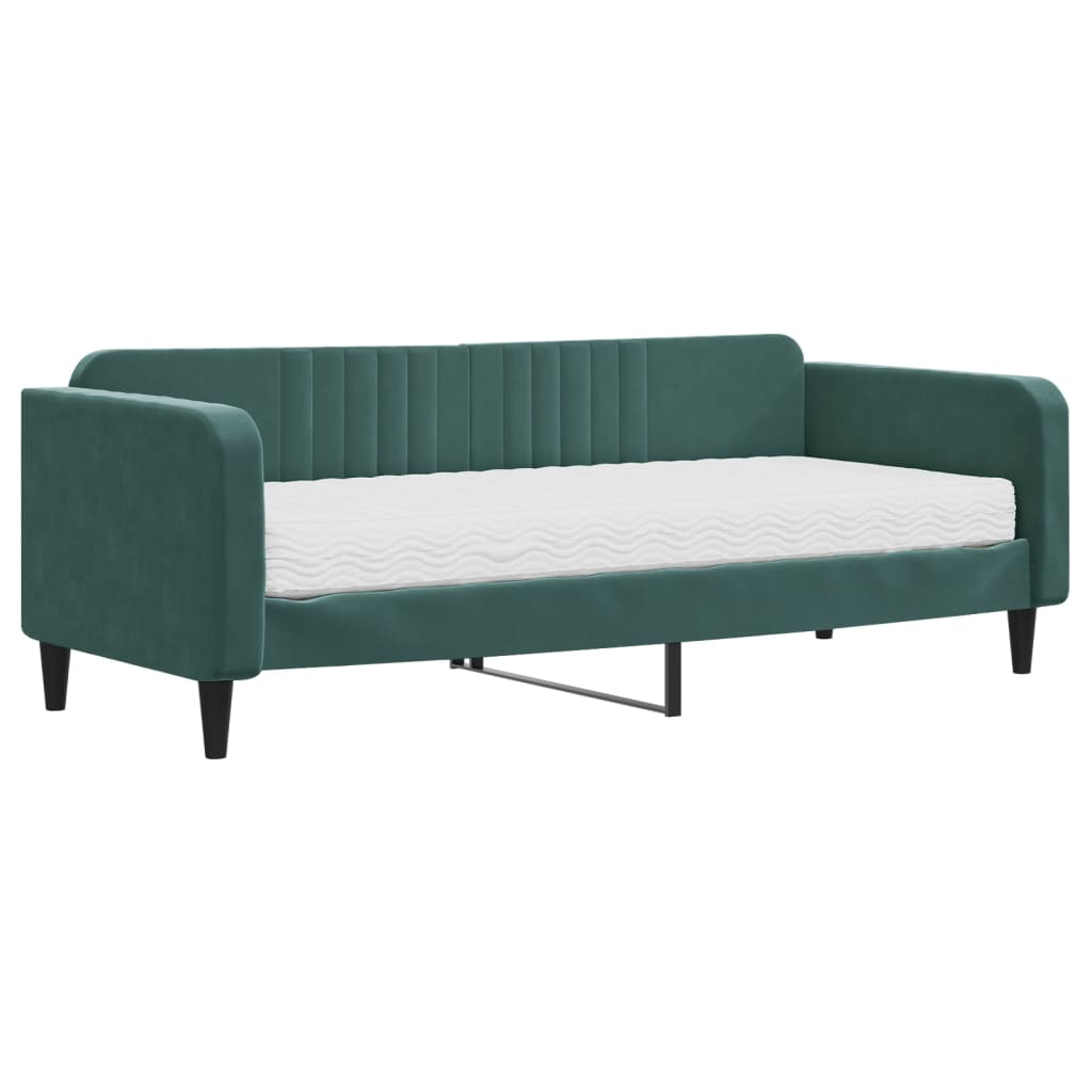 Lit de jour avec matelas vert foncé 90x200 cm velours - XIOS