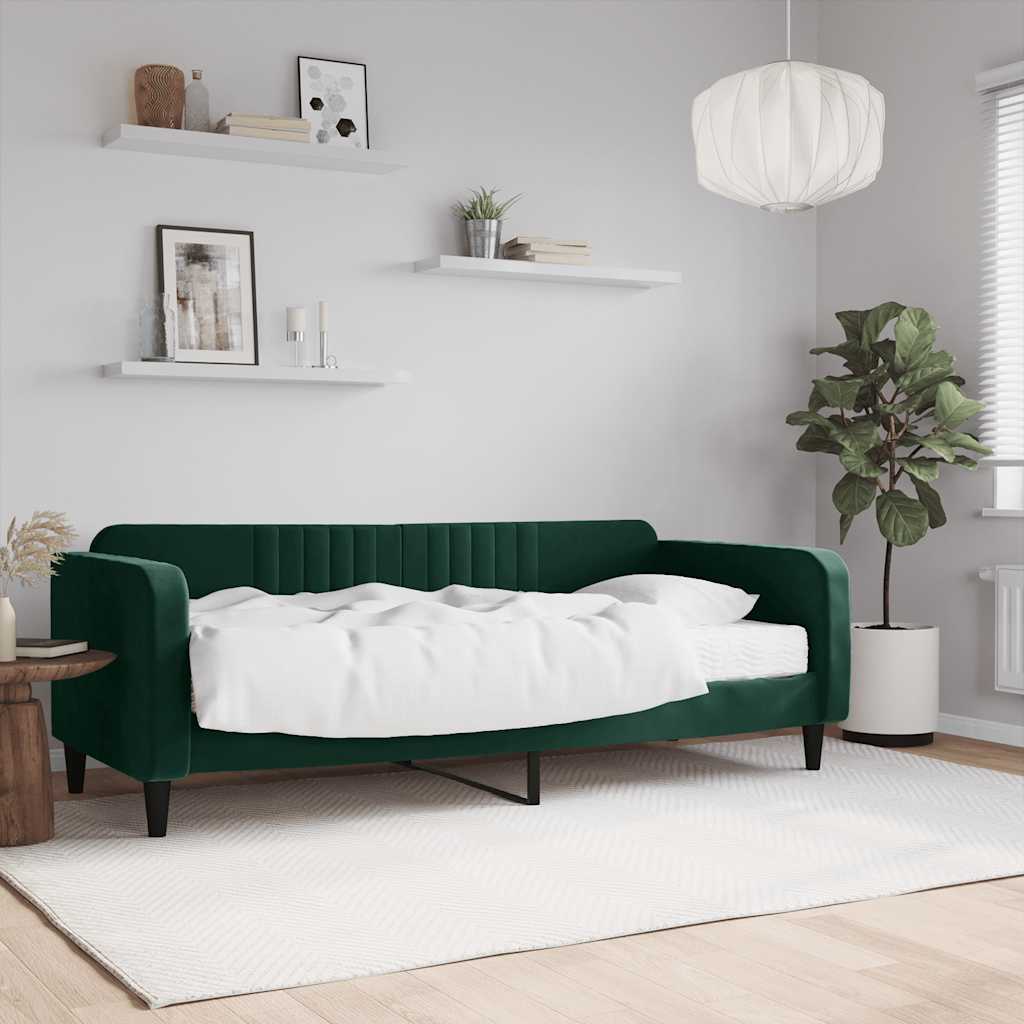 Lit de jour avec matelas vert foncé 90x200 cm velours - XIOS