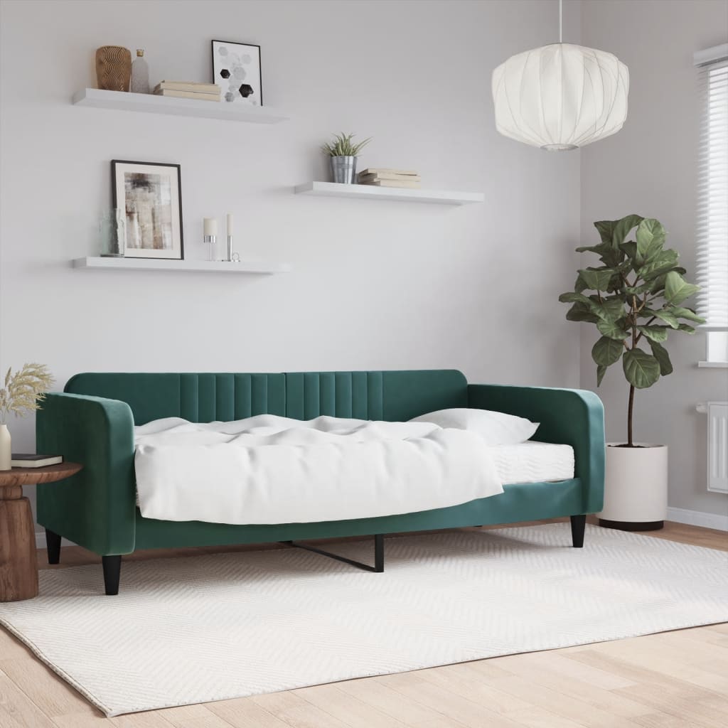 Lit de jour avec matelas vert foncé 90x200 cm velours - XIOS