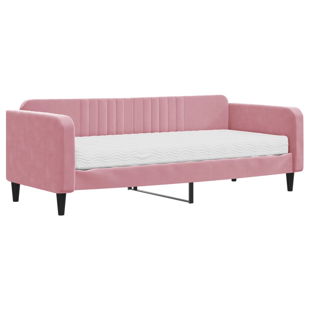 Lit de jour avec matelas rose 90x200 cm velours - XIOS
