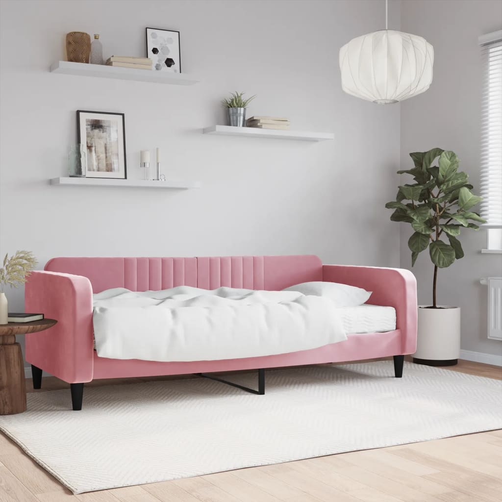 Lit de jour avec matelas rose 90x200 cm velours - XIOS