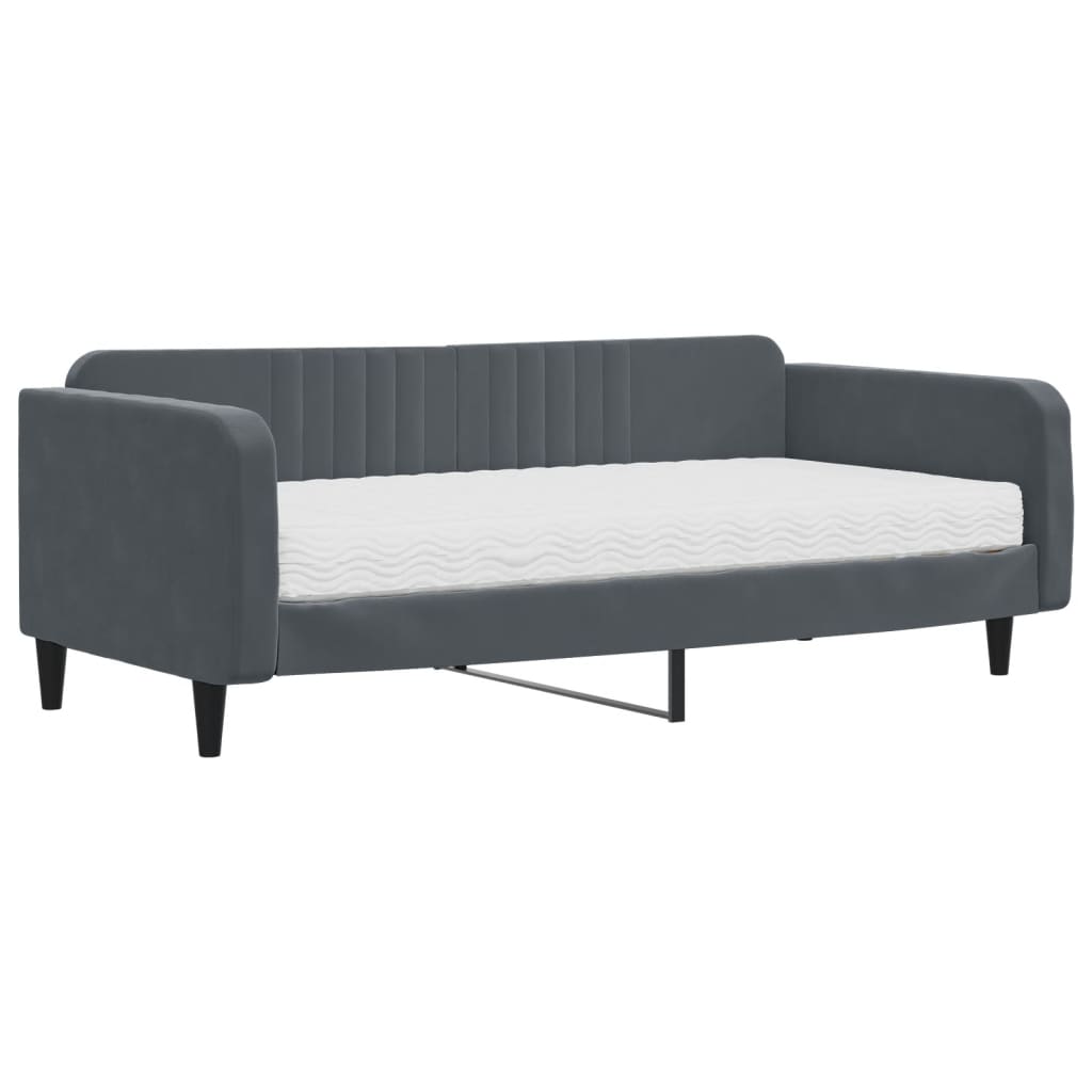 Lit de jour avec matelas gris foncé 100x200 cm velours - XIOS