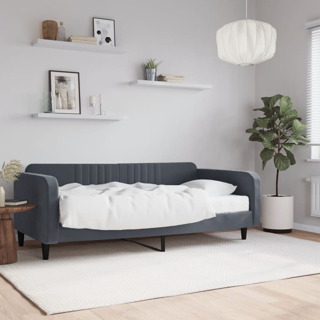 Lit de jour avec matelas gris foncé 100x200 cm velours - XIOS
