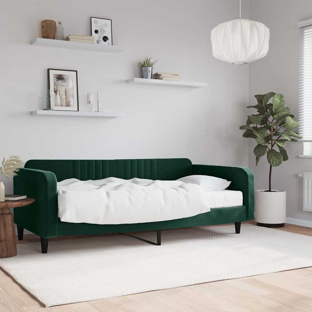 Lit de jour avec matelas vert foncé 100x200 cm velours - XIOS