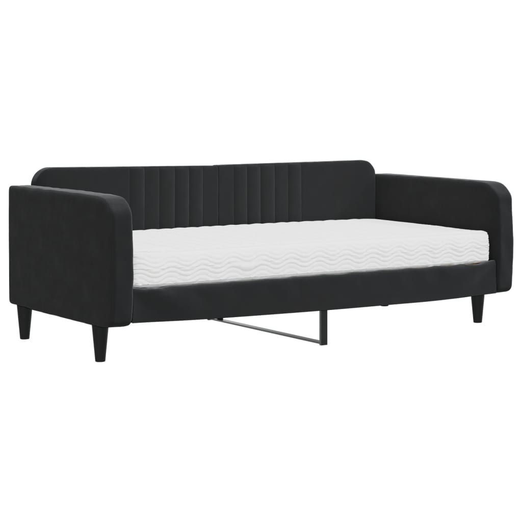 Lit de jour avec matelas noir 100x200 cm velours - XIOS