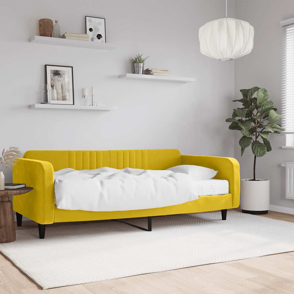 Lit de jour avec matelas jaune 100x200 cm velours - XIOS