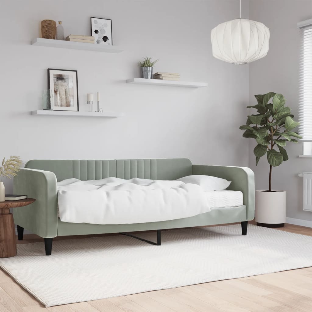 Lit de jour avec matelas gris clair 90x190 cm velours - XIOS