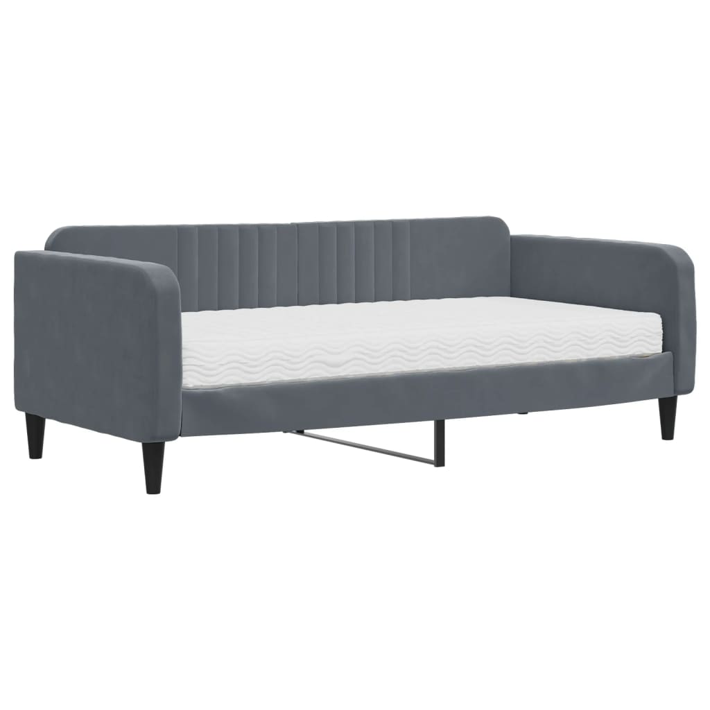Lit de jour avec matelas gris foncé 90x190 cm velours - XIOS