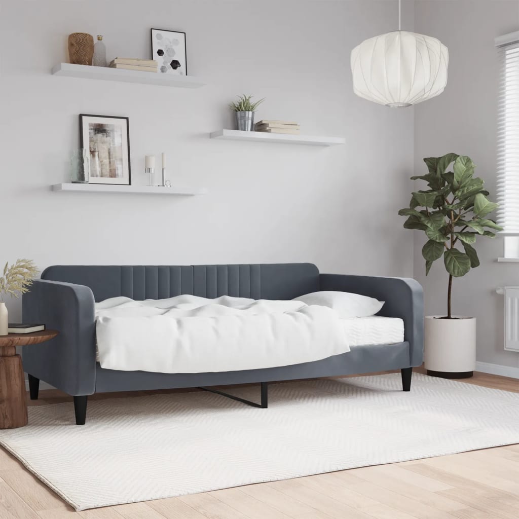 Lit de jour avec matelas gris foncé 90x190 cm velours - XIOS