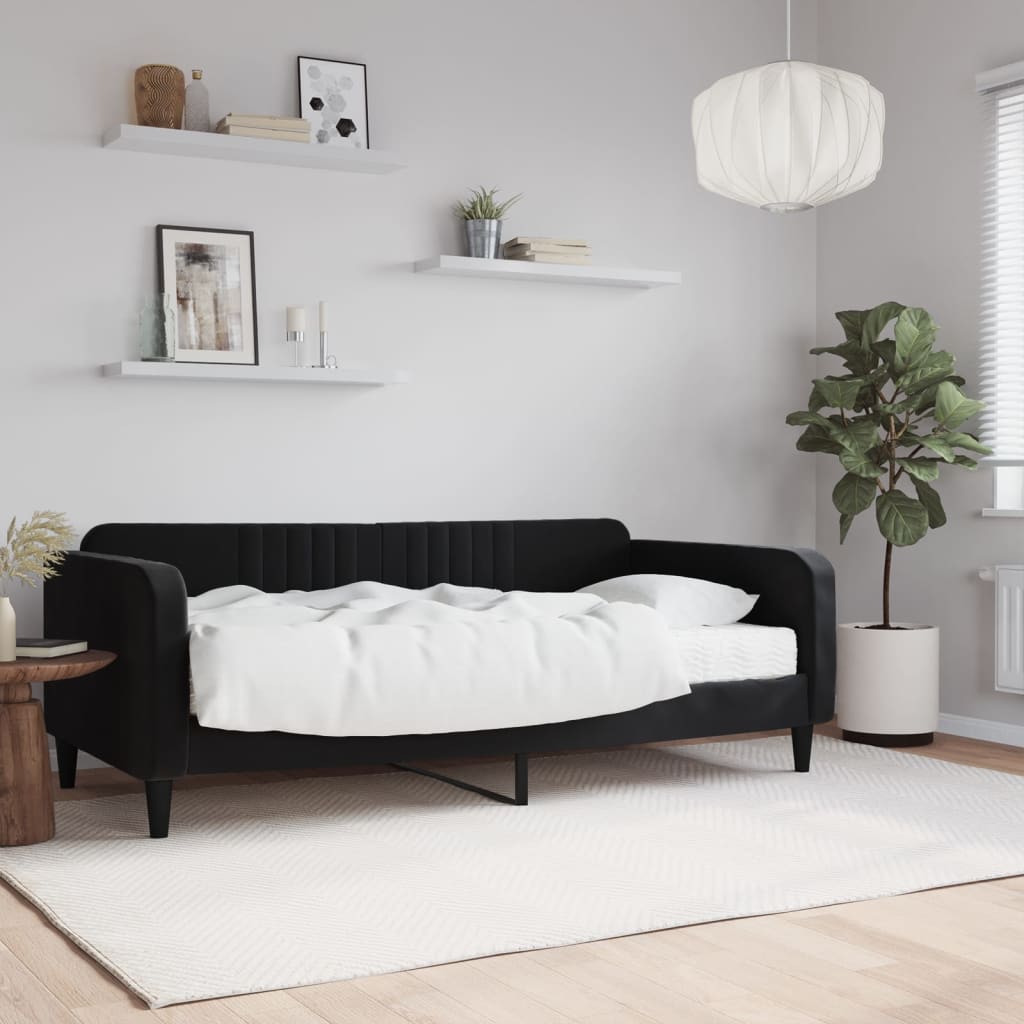 Lit de jour avec matelas noir 90x190 cm velours - XIOS