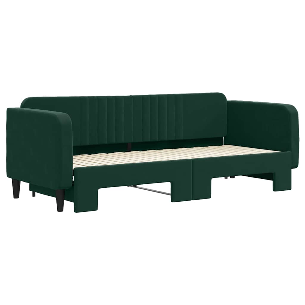 Lit de jour avec gigogne sans matelas vert foncé 80x200 cm