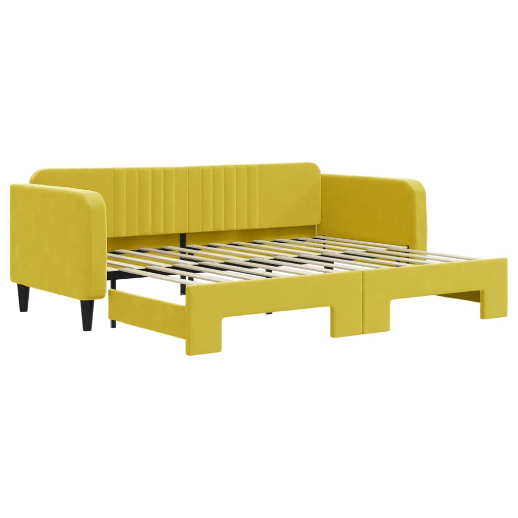 Lit de jour avec lit gigogne jaune 90x200 cm velours - XIOS