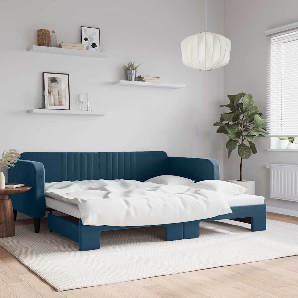 Lit de jour avec gigogne sans matelas bleu 100x200 cm