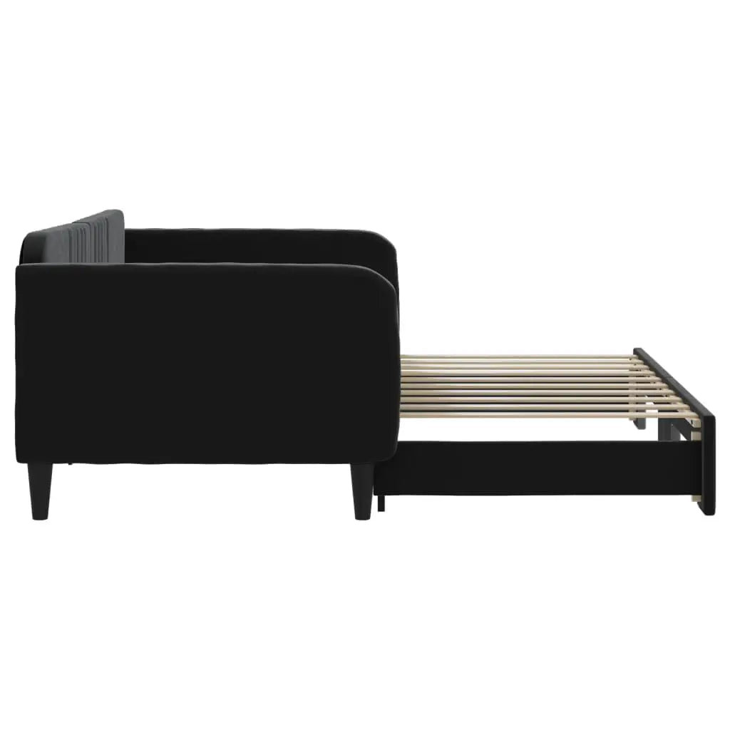 Lit de jour avec lit gigogne noir 90x190 cm velours - XIOS