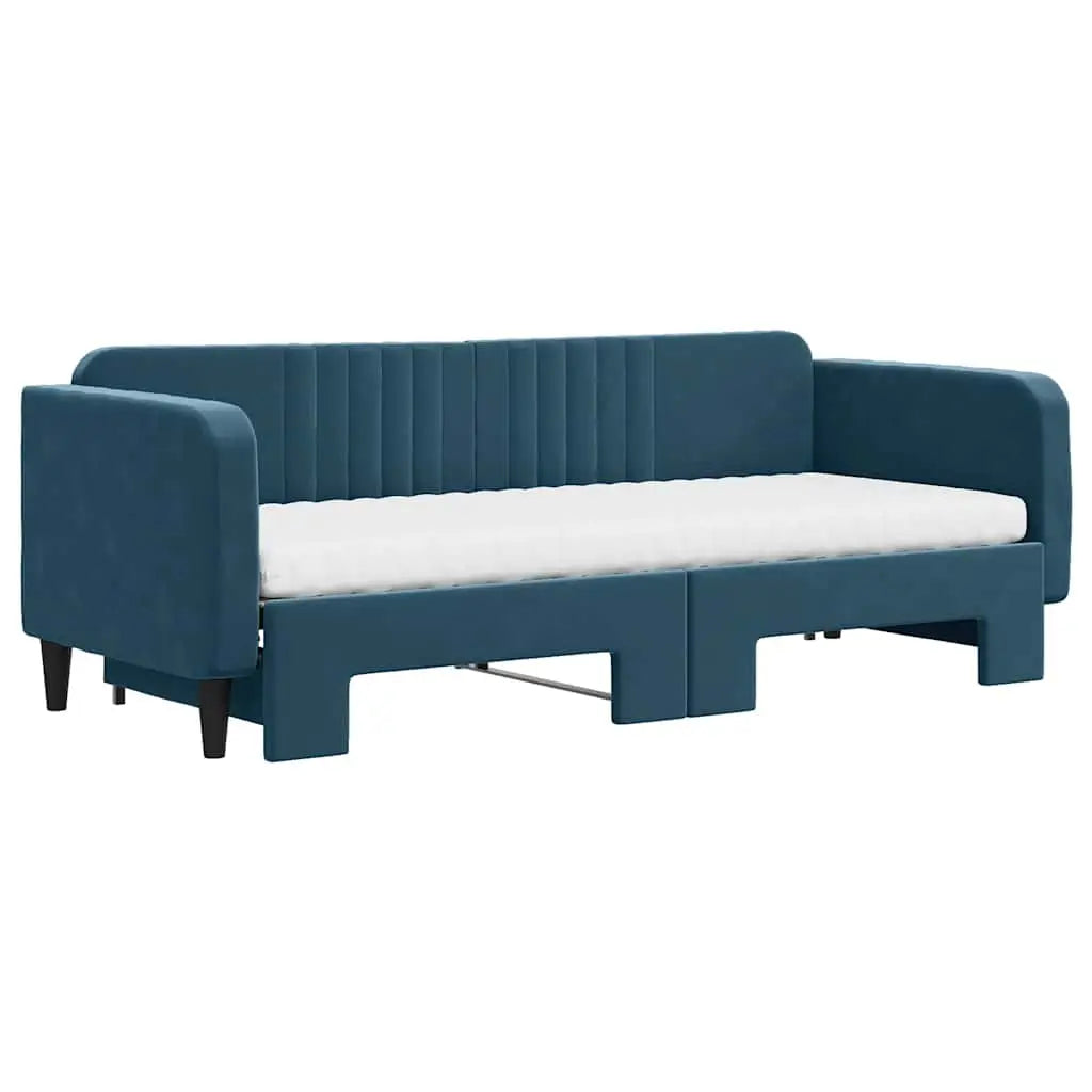Lit de jour avec lit gigogne et matelas bleu 80x200 cm velours - XIOS