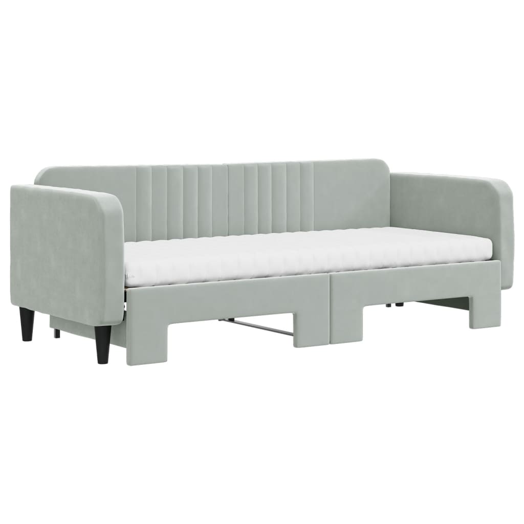 Lit de jour avec gigogne et matelas gris clair 80x200cm velours - XIOS