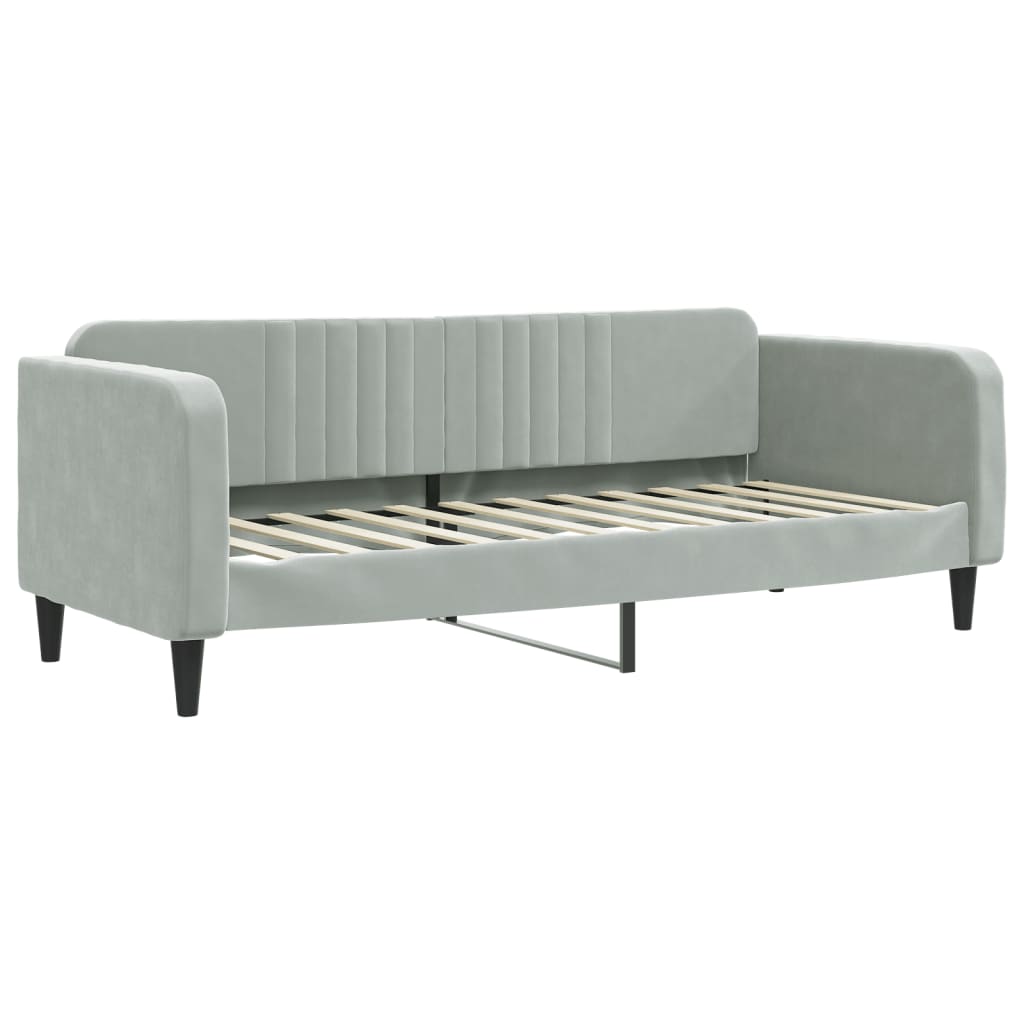 Lit de jour avec gigogne et matelas gris clair 80x200cm velours - XIOS