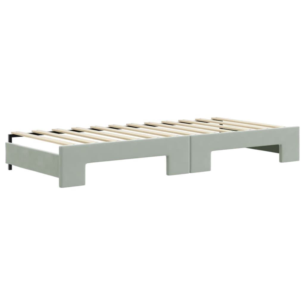 Lit de jour avec gigogne et matelas gris clair 80x200cm velours - XIOS