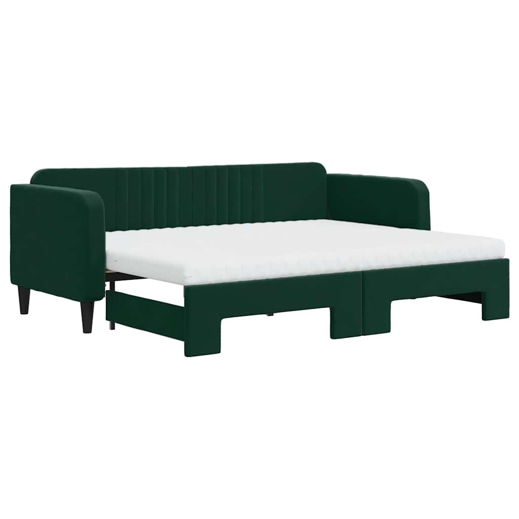 Lit de jour avec gigogne et matelas vert foncé 80x200cm velours