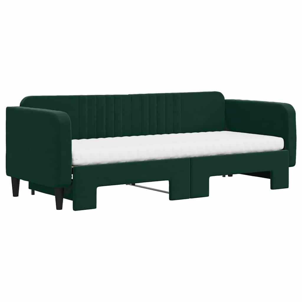 Lit de jour avec gigogne et matelas vert foncé 80x200cm velours