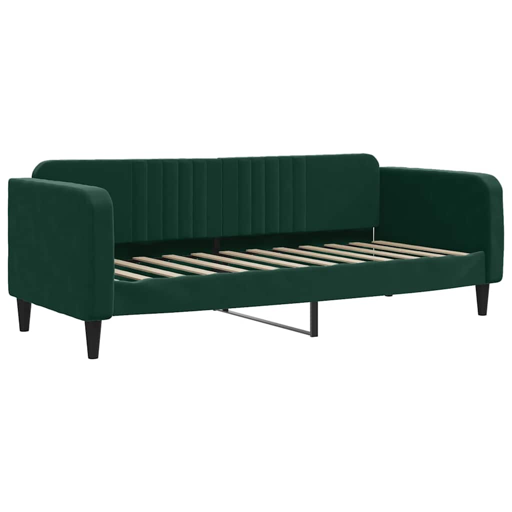 Lit de jour avec gigogne et matelas vert foncé 80x200cm velours