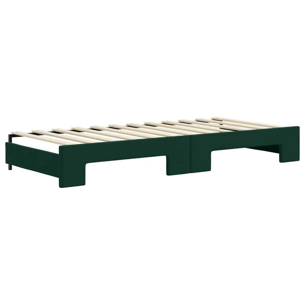 Lit de jour avec gigogne et matelas vert foncé 80x200cm velours