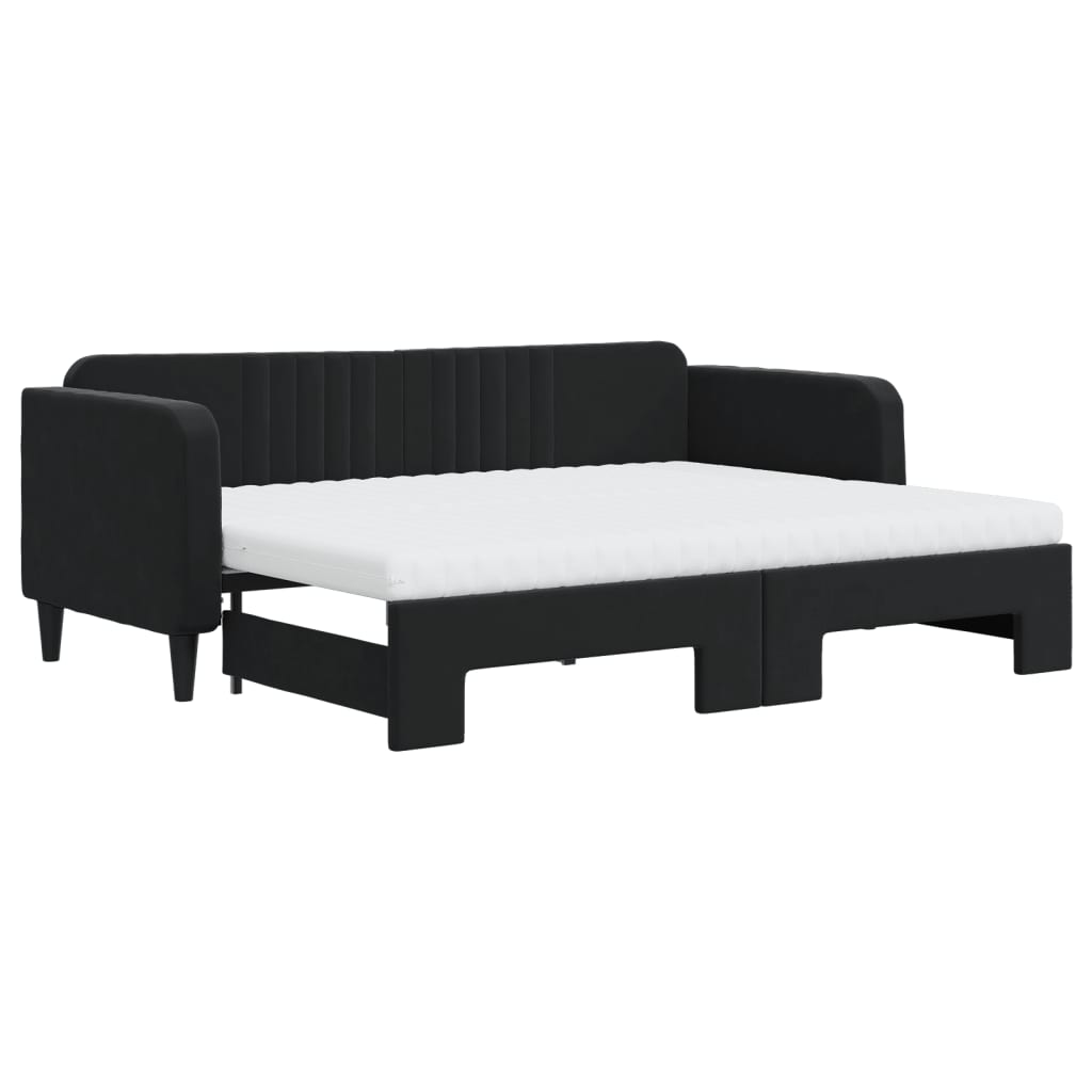 Lit de jour avec lit gigogne et matelas noir 80x200 cm velours - XIOS