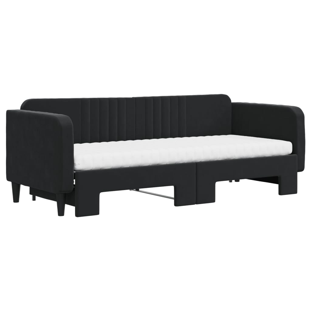 Lit de jour avec lit gigogne et matelas noir 80x200 cm velours - XIOS