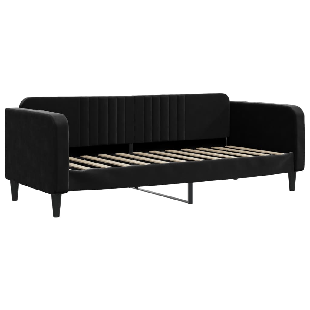 Lit de jour avec lit gigogne et matelas noir 80x200 cm velours - XIOS