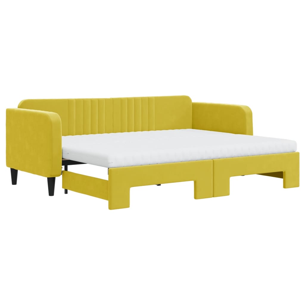Lit de jour avec lit gigogne et matelas jaune 80x200 cm velours - XIOS