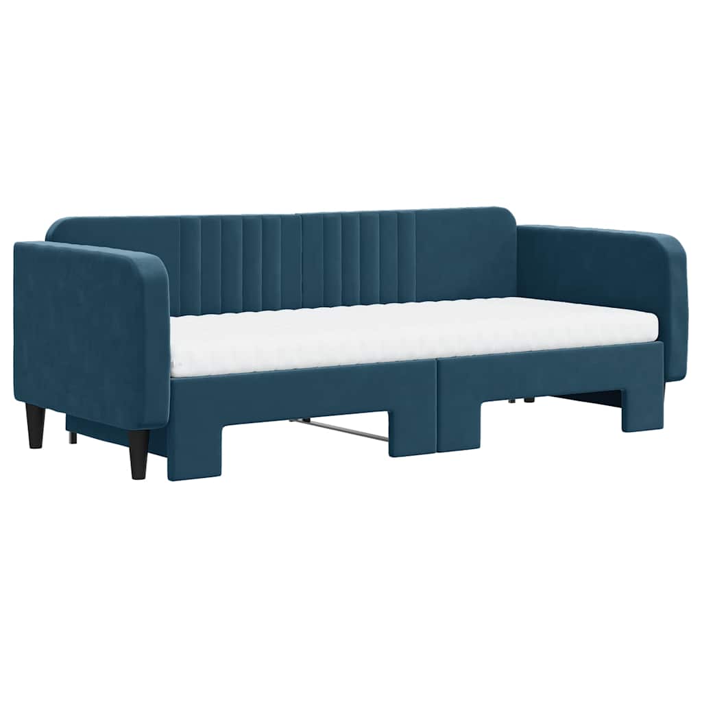 Lit de jour avec lit gigogne et matelas bleu 90x200 cm velours