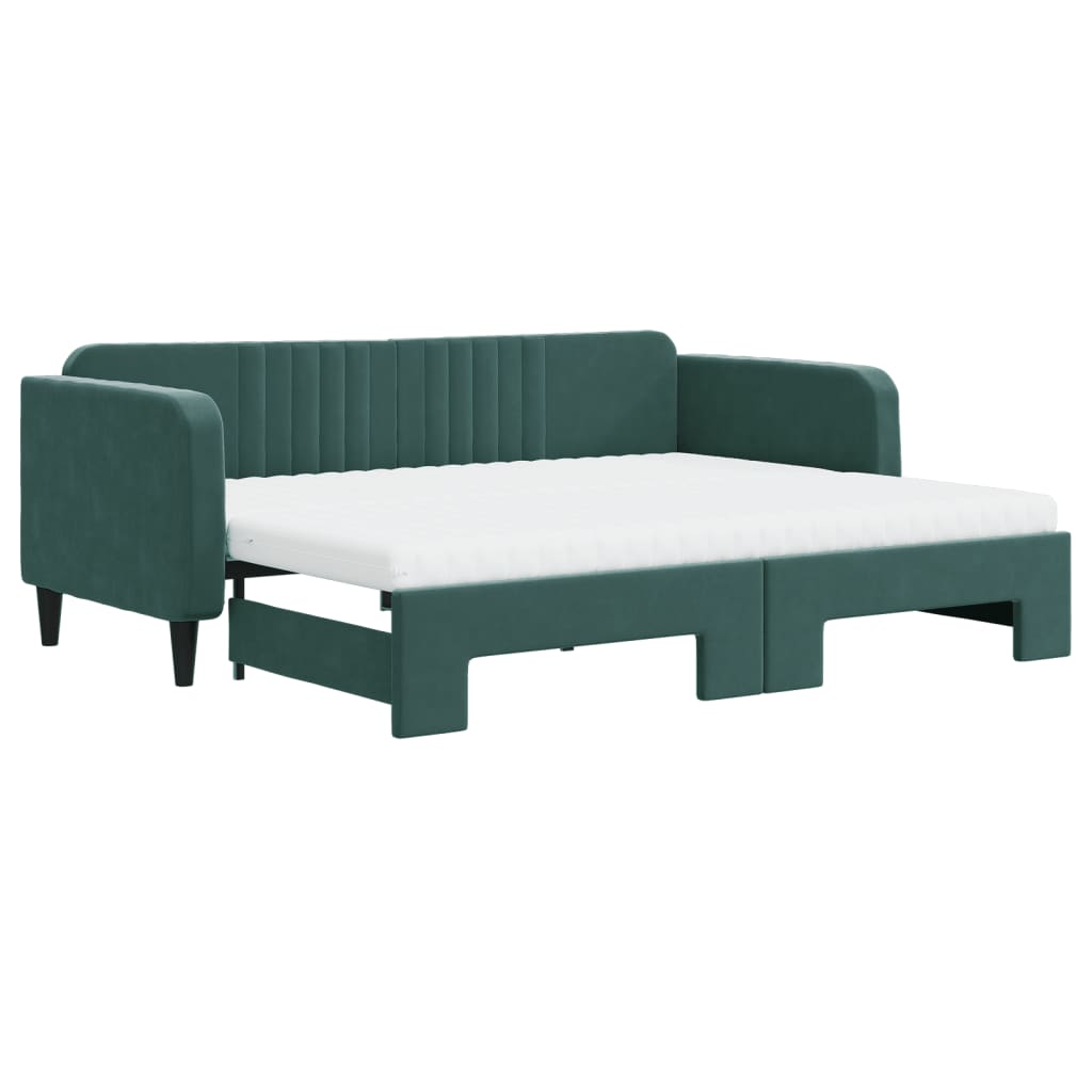 Lit de jour avec gigogne et matelas vert foncé 90x200cm velours - XIOS