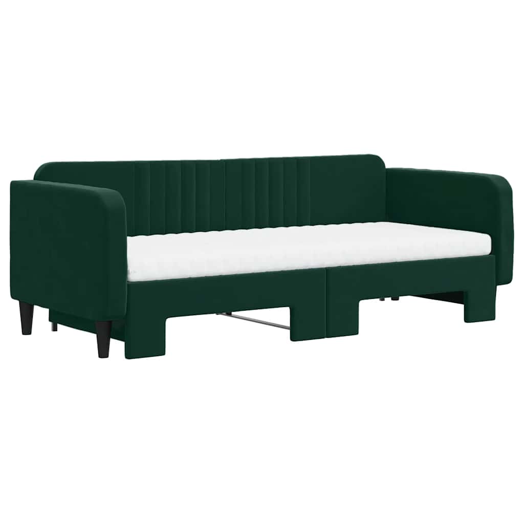 Lit de jour avec gigogne et matelas vert foncé 90x200cm velours